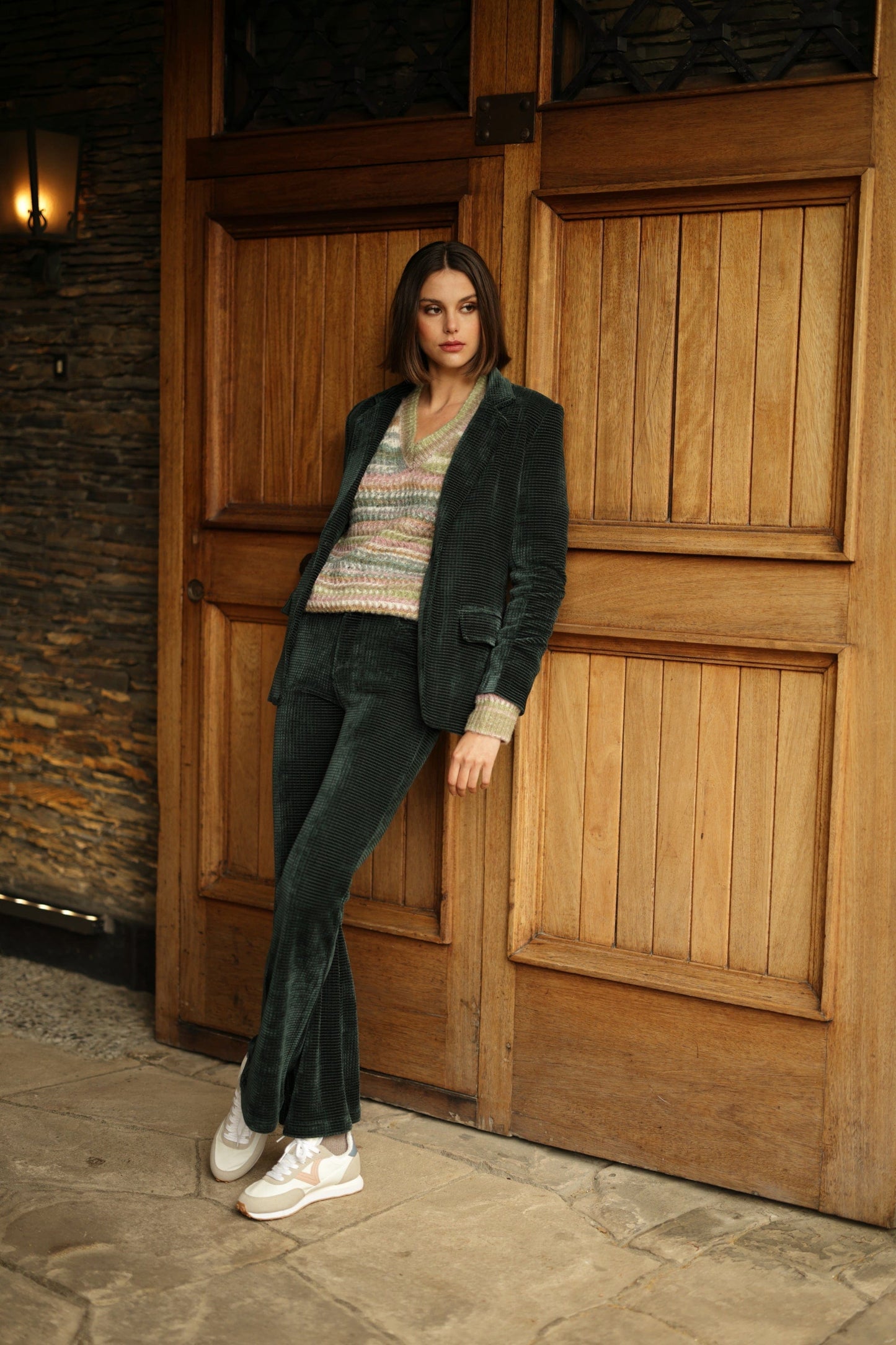 LUNA LLENA Trousers Waffle Bootleg in Deep Green