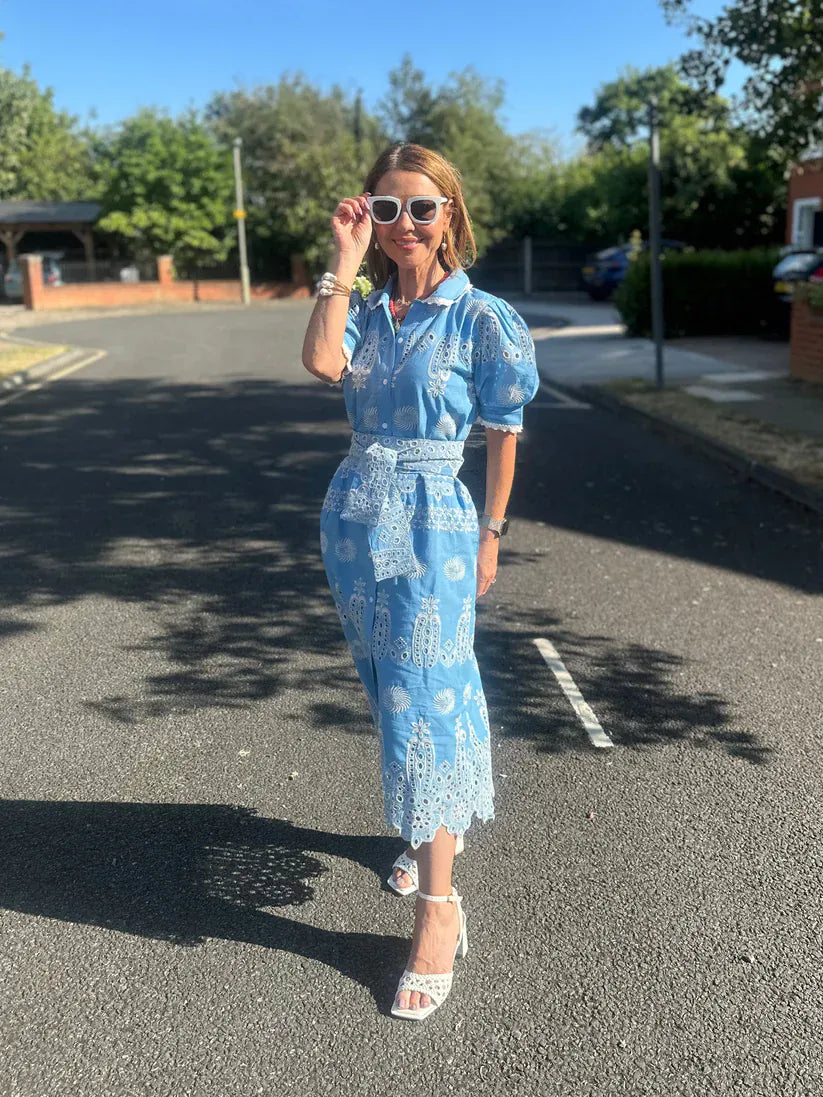 Sani Petite Midi Shirt Dress in Blue – NELLIE&DOVE