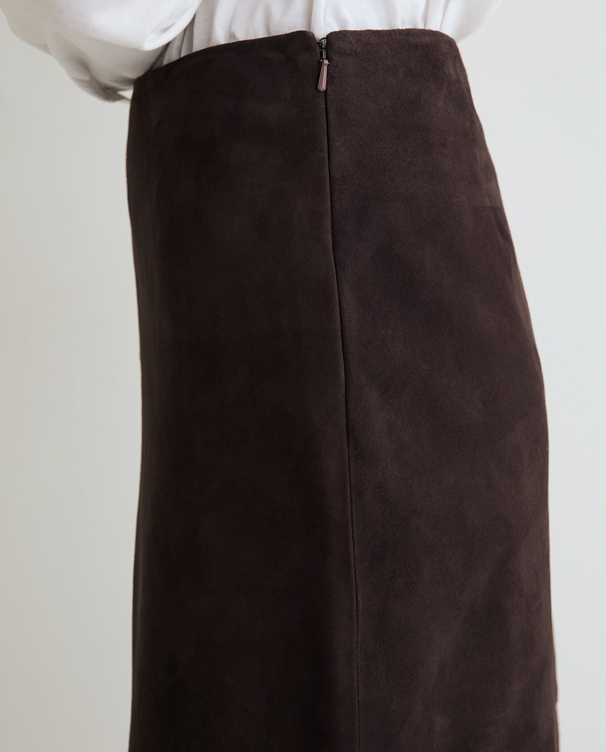The Margot Suede Midi Skirt in Chocolate