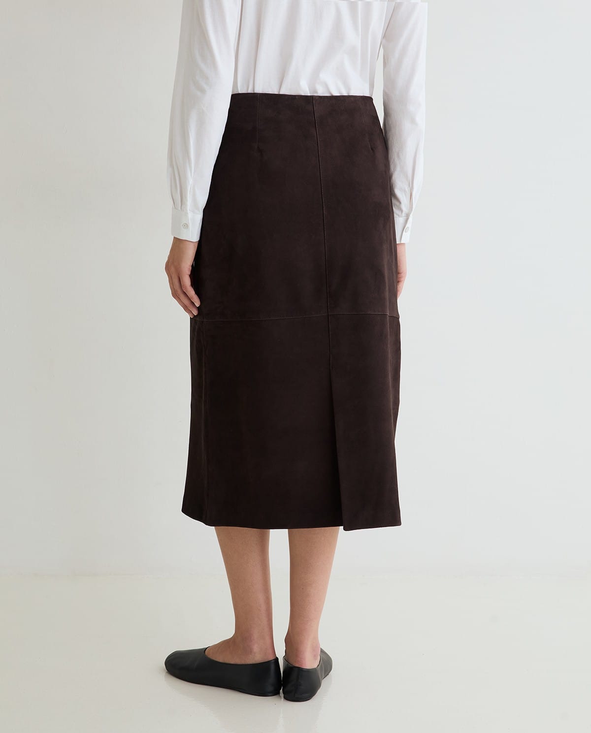 The Margot Suede Midi Skirt in Chocolate