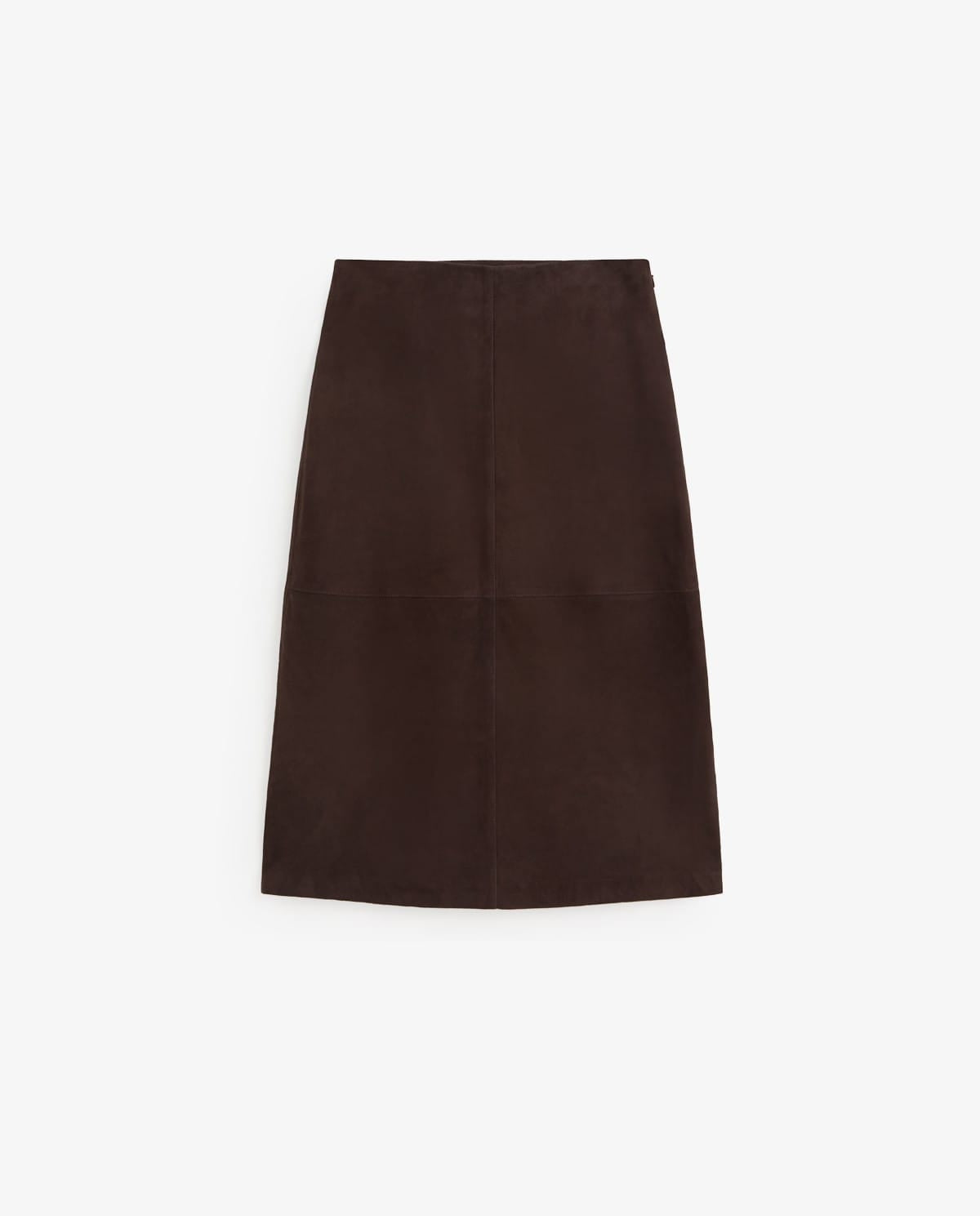 The Margot Suede Midi Skirt in Chocolate