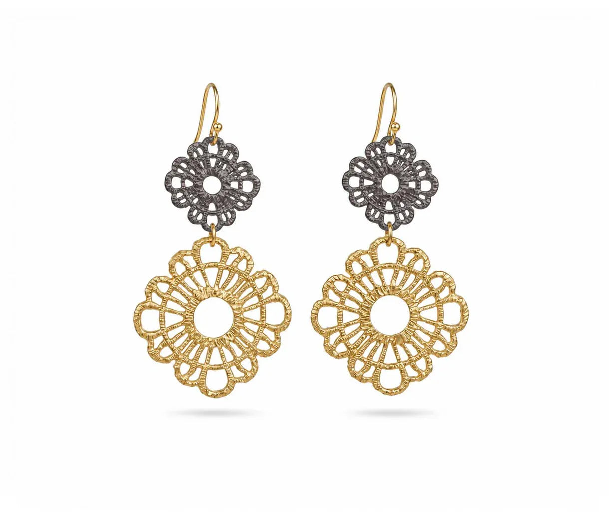 Floral Filigree Lace Double Polo Drops Gold & Chocolate