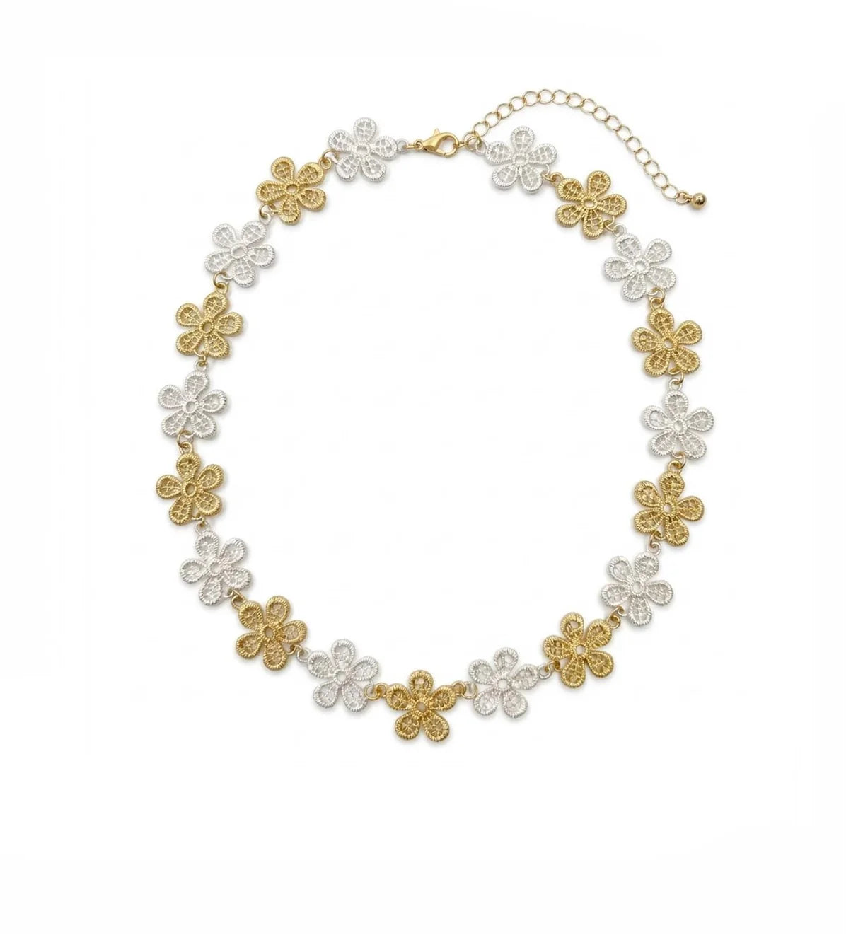 Floral Filigree Necklace in Silver & Gold