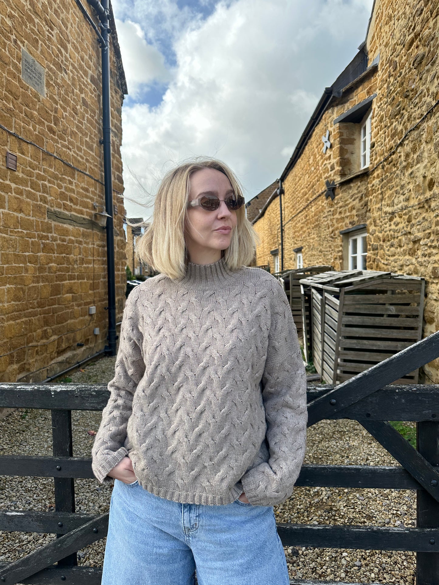 Margot Cable Knit High Neck in Taupe