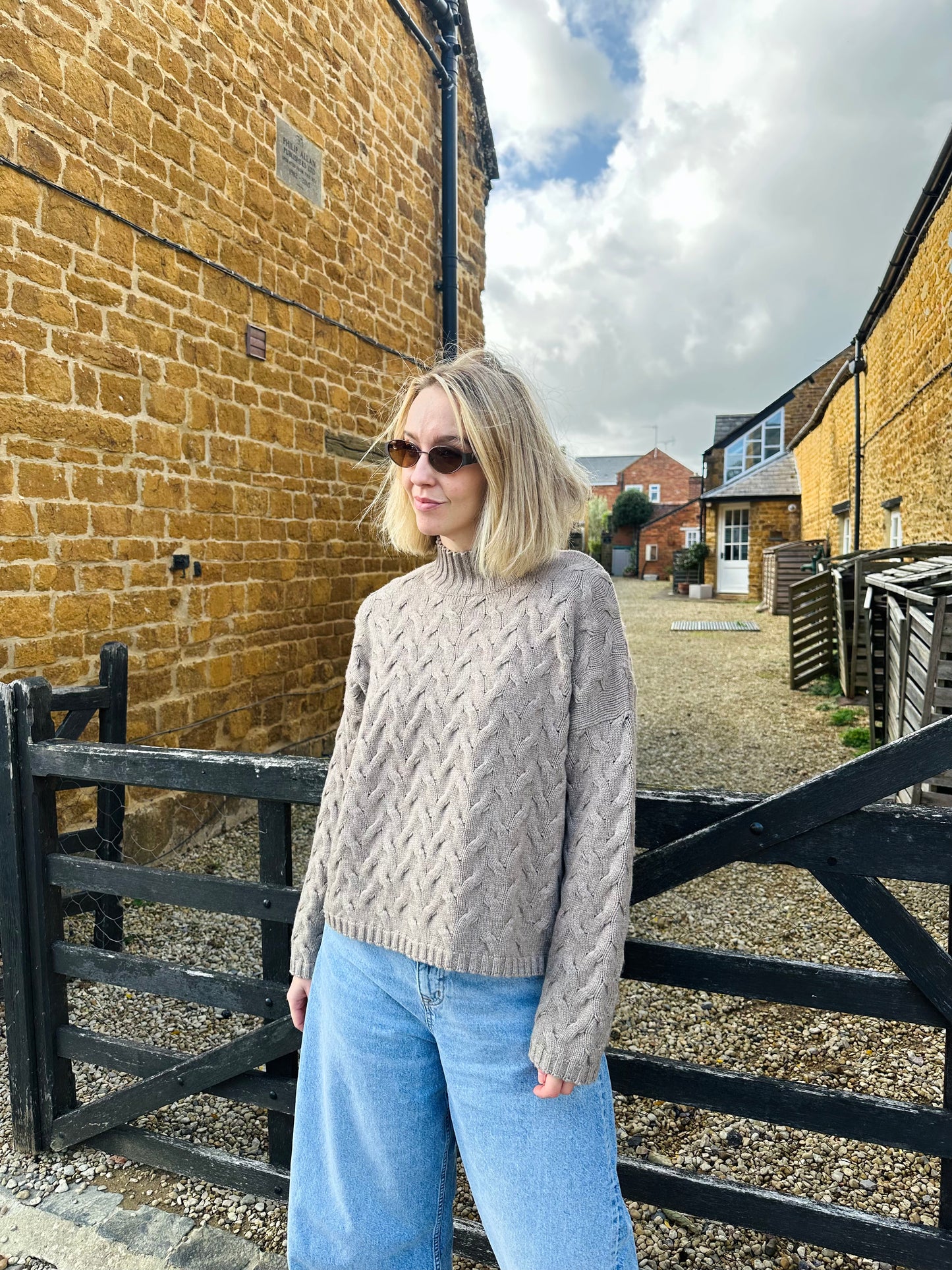 Margot Cable Knit High Neck in Taupe