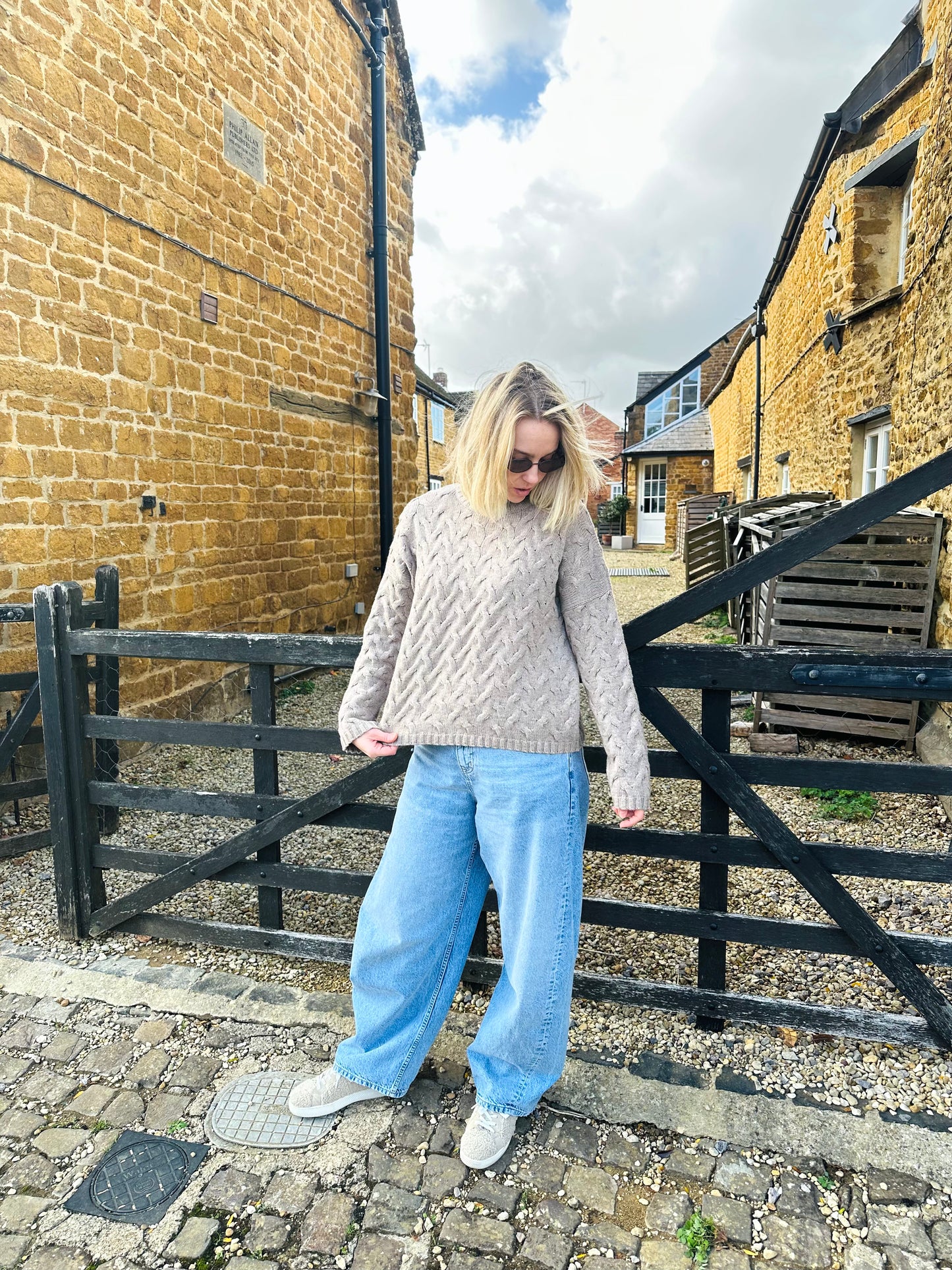 Margot Cable Knit High Neck in Taupe