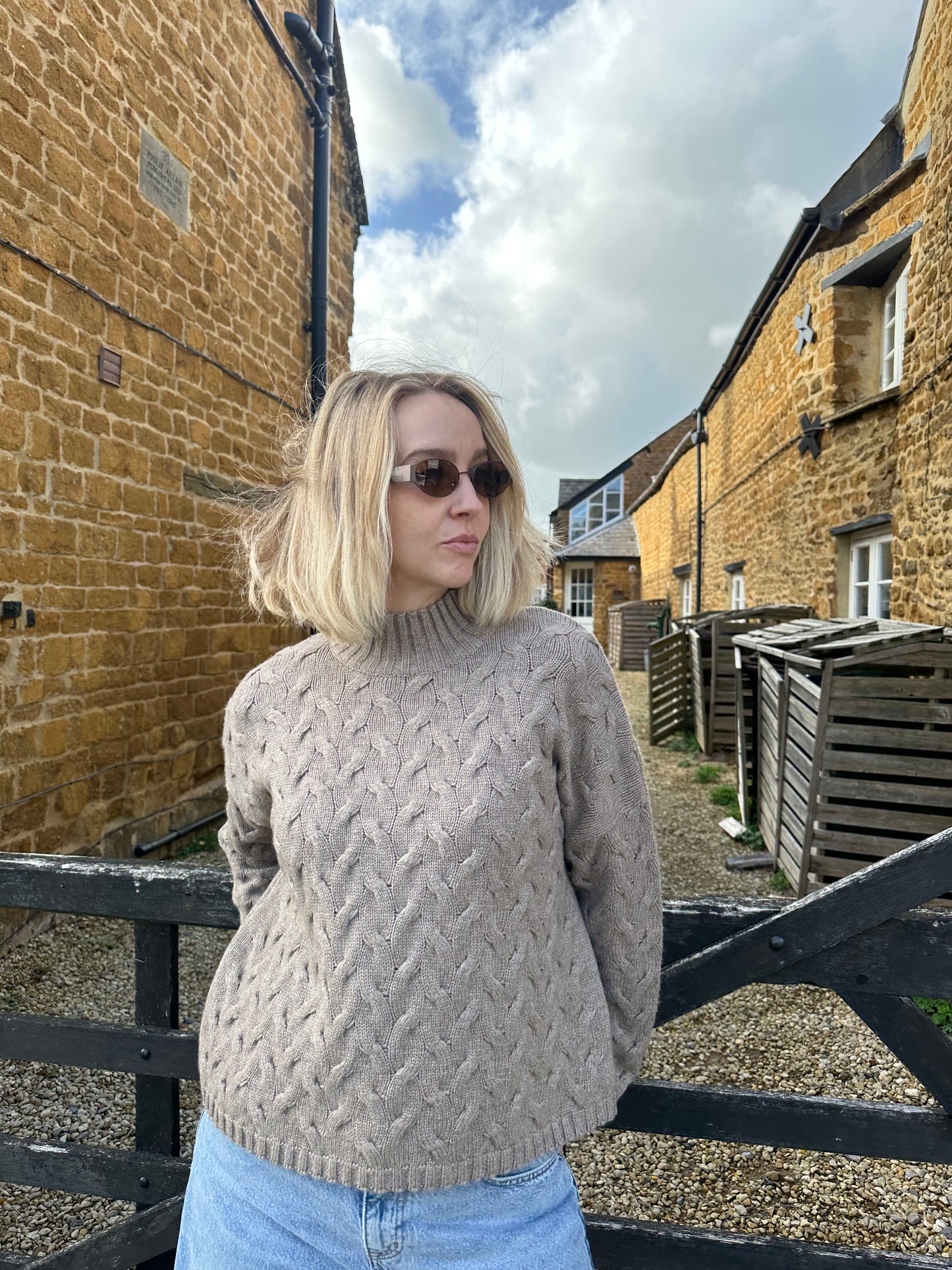 Margot Cable Knit High Neck in Taupe