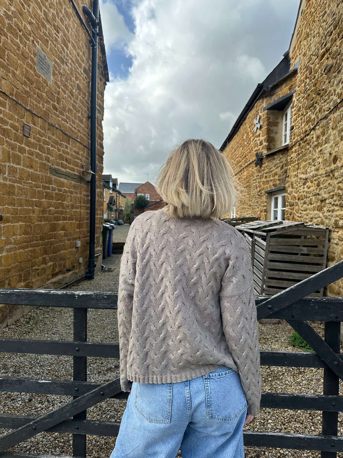 Margot Cable Knit High Neck in Taupe