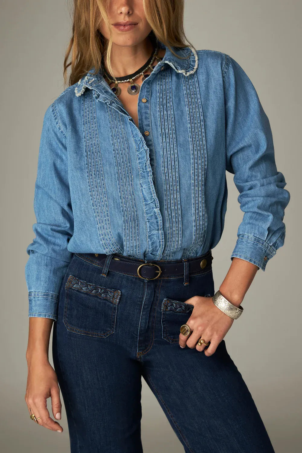 Maison Hotel Tops Preppy Pippa Shirt in Vintage Denim