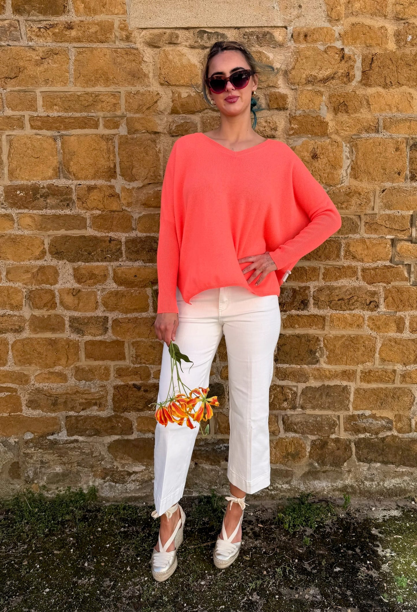 Absolut Cashmere Knitwear Camille Jumper in Flouro Coral