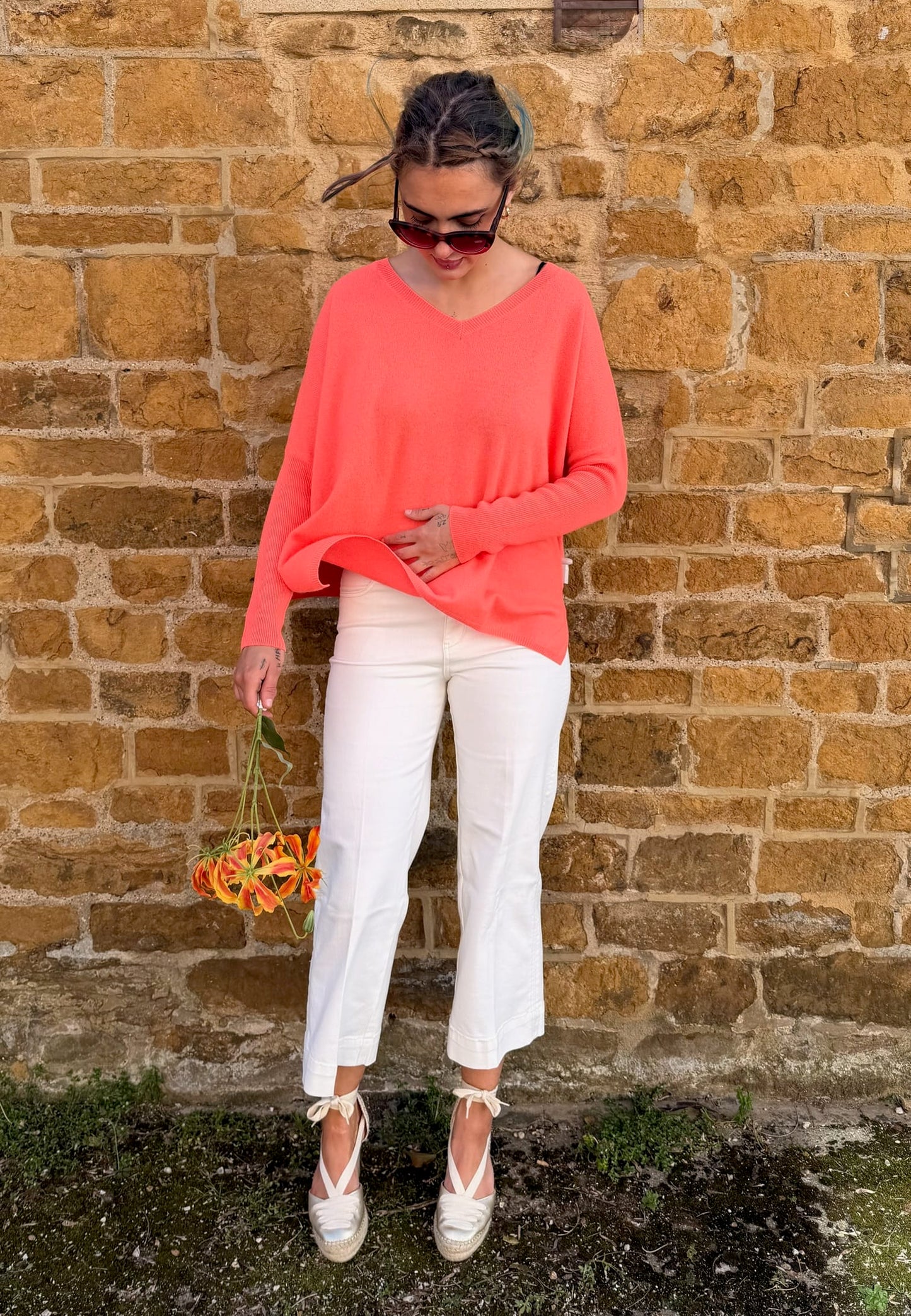 Absolut Cashmere Knitwear Camille Jumper in Flouro Coral