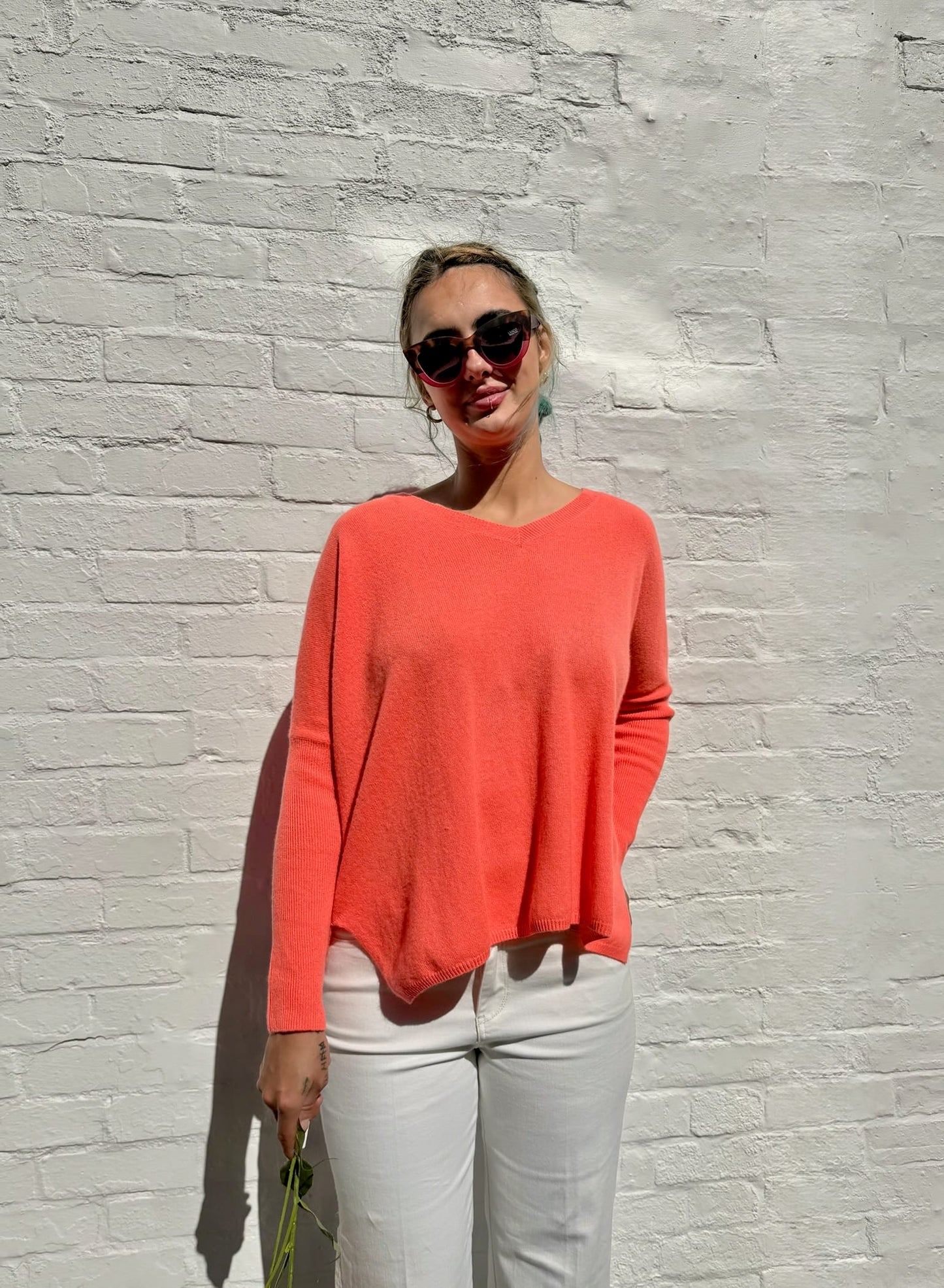 Absolut Cashmere Knitwear Camille Jumper in Flouro Coral