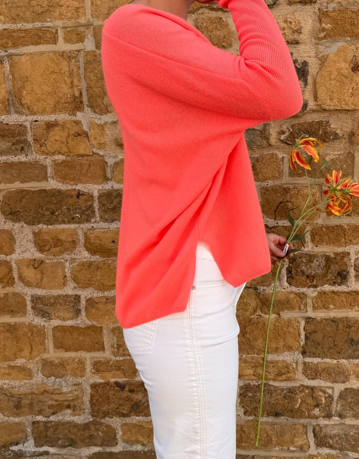 Absolut Cashmere Knitwear Camille Jumper in Flouro Coral