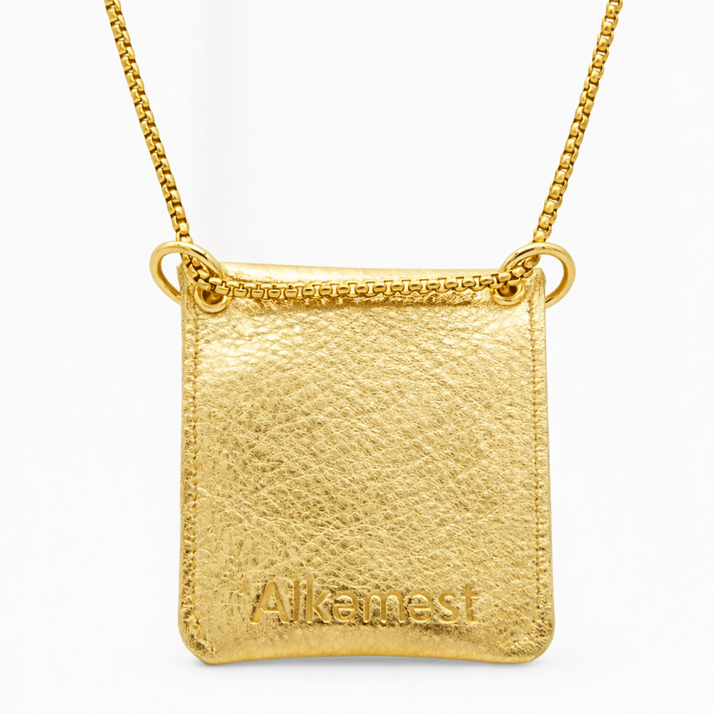 'Alkemest Festival Accessory – Gold lLeather Boob Purse Necklace : Gold