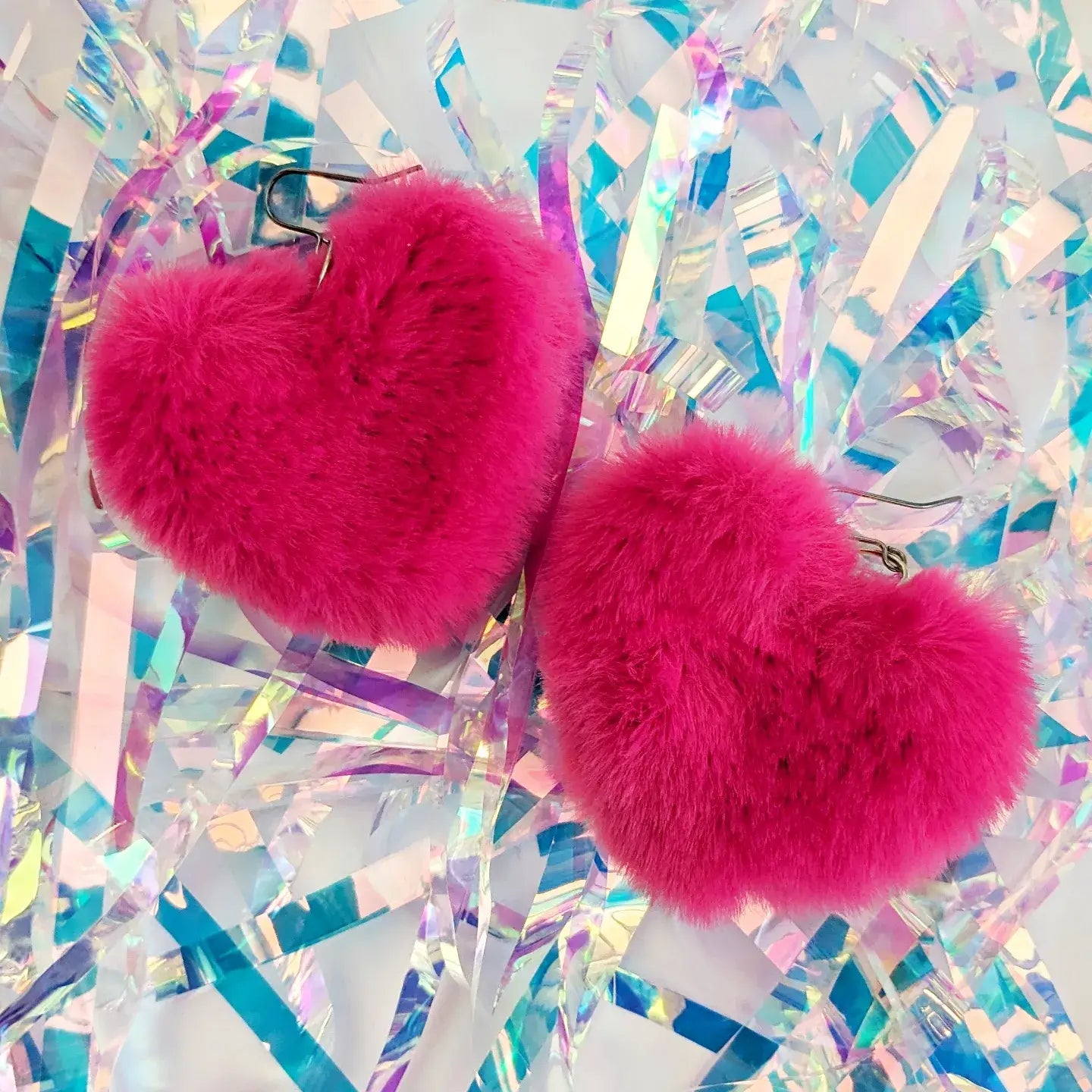 All The Discos Earrings Fluffy Heart Dangle Earrings