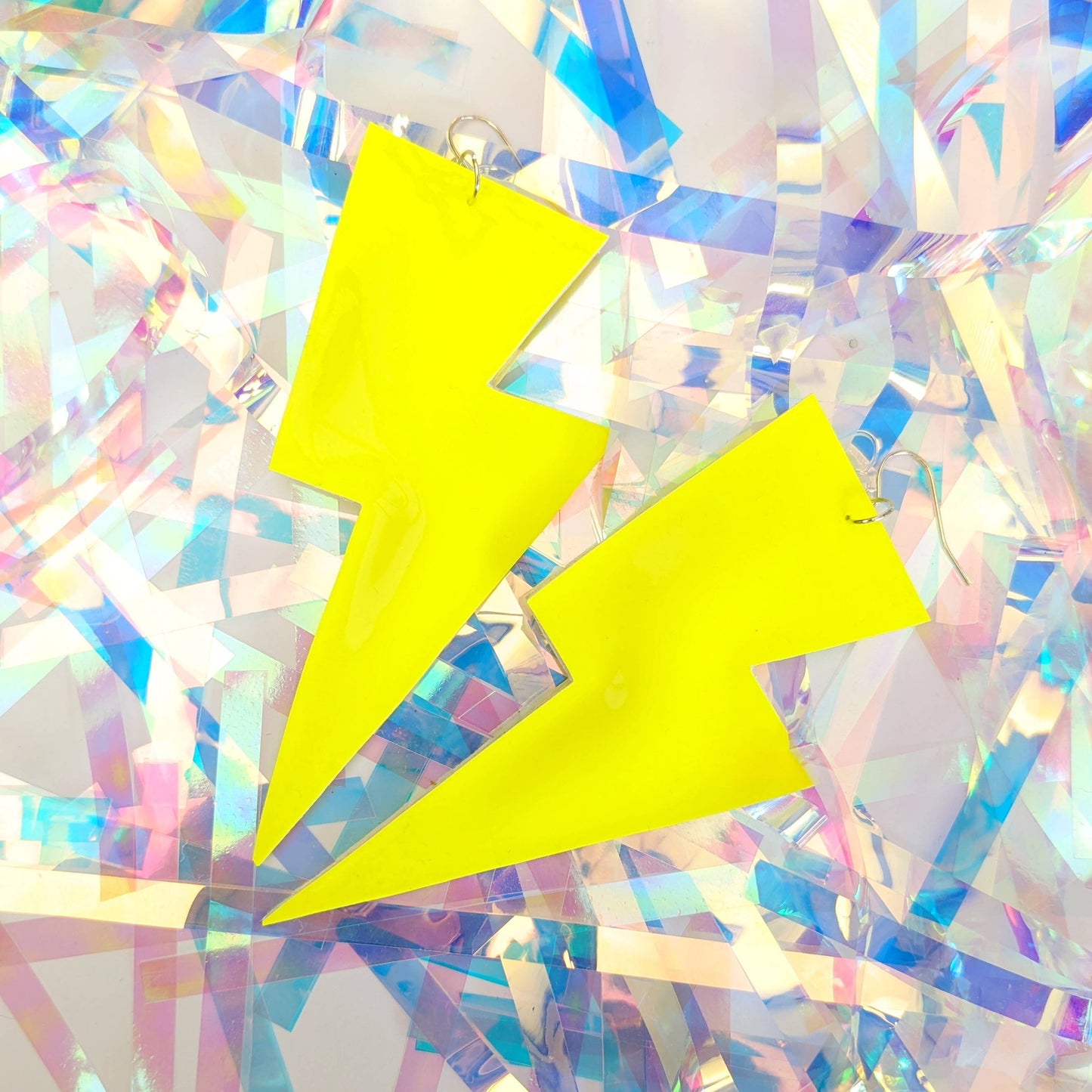 All The Discos Earrings Large Neon Patent Yellow Lightning Bolt Dangle Earrings