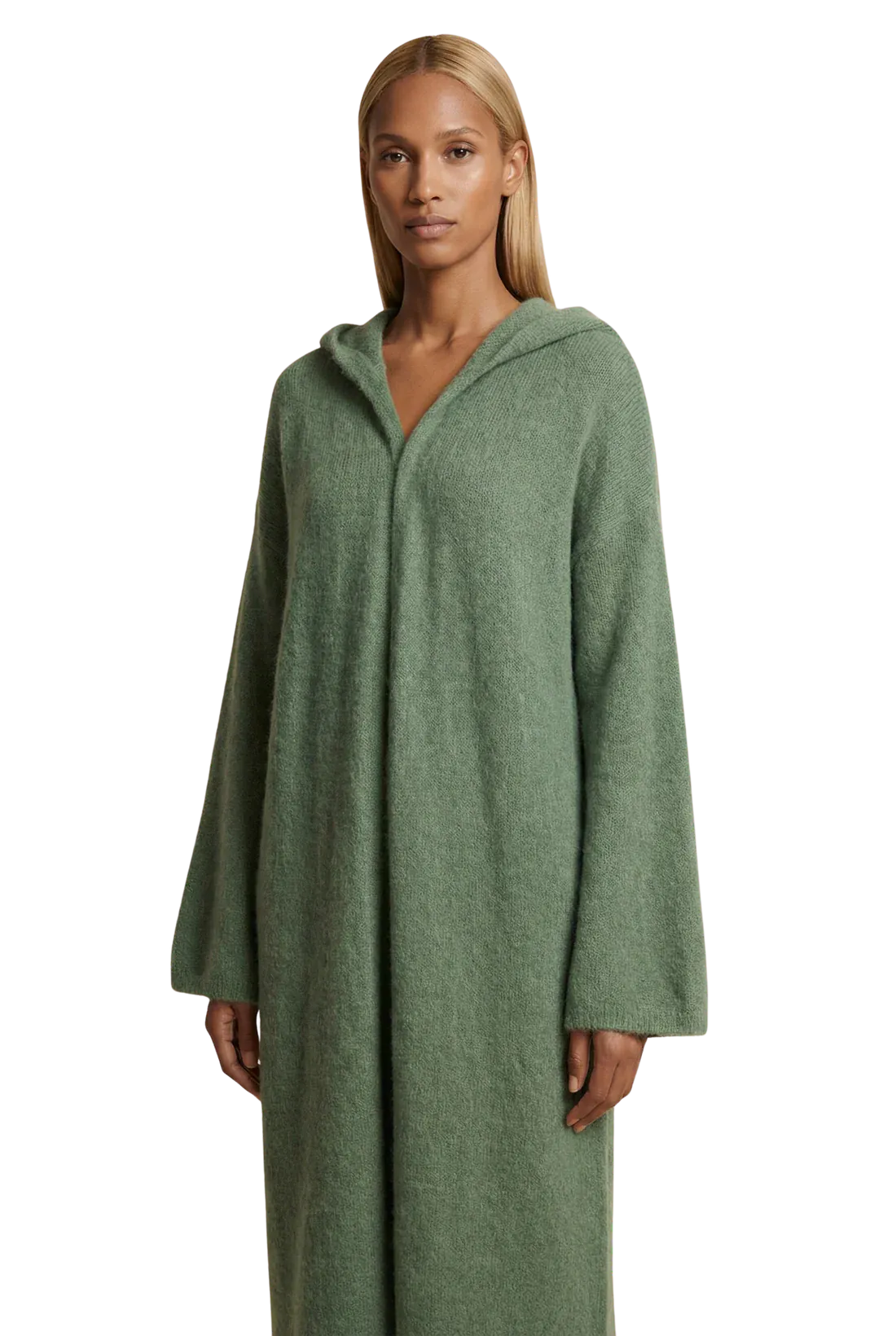 American Dreams Knitwear ONE SIZE June Long Alpaca Cardigan With Hood in Dusty Green