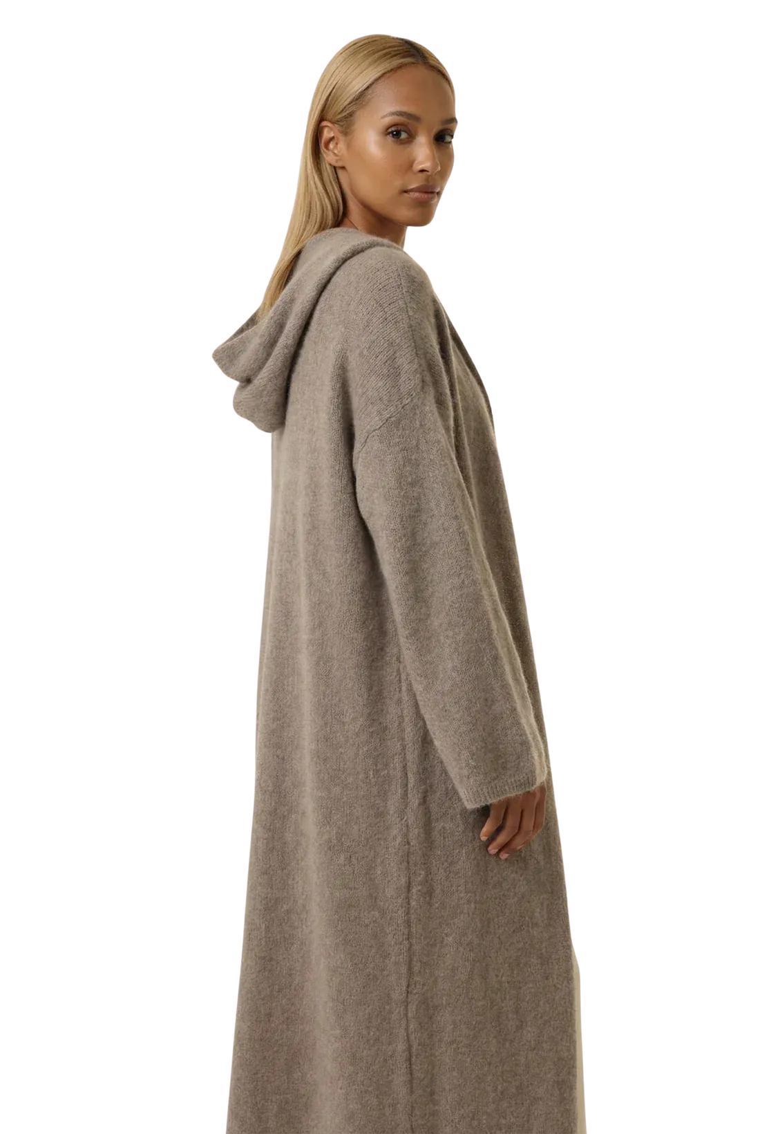 American Dreams Knitwear ONE SIZE June Long Alpaca Cardigan With Hood in Light Taupe