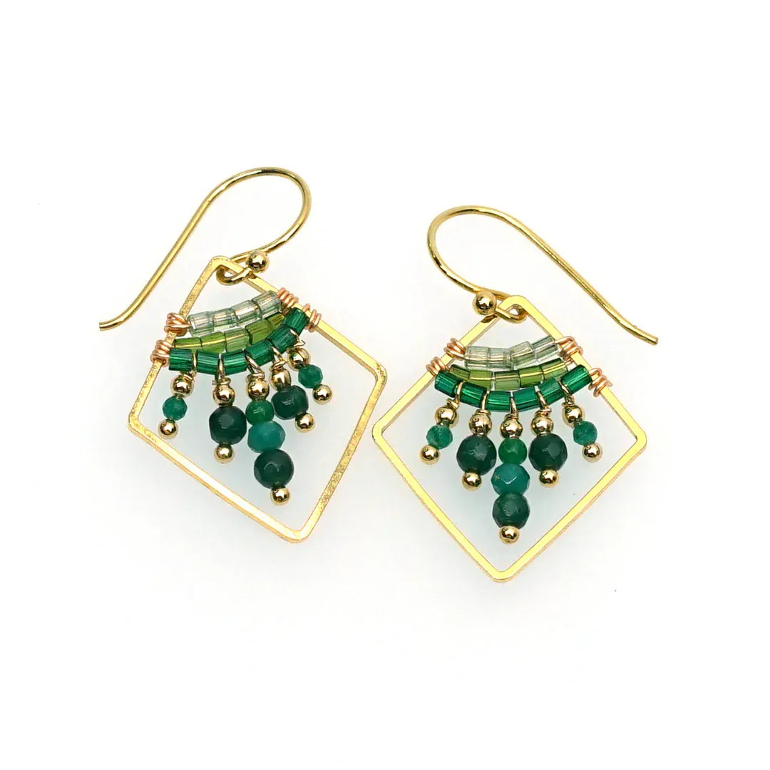 Annabella Moore Earrings Green Onyx, Jade and Crystal mini drop earrings