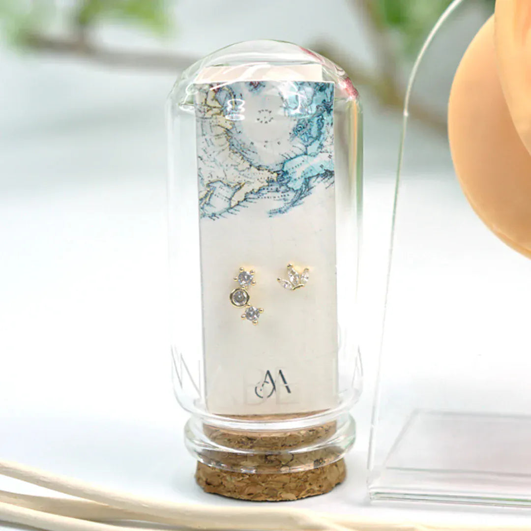 Annabella Moore Earrings Handcrafted Crystal Crown Stud Earrings - Zircon Gemstones on Sterling Silver