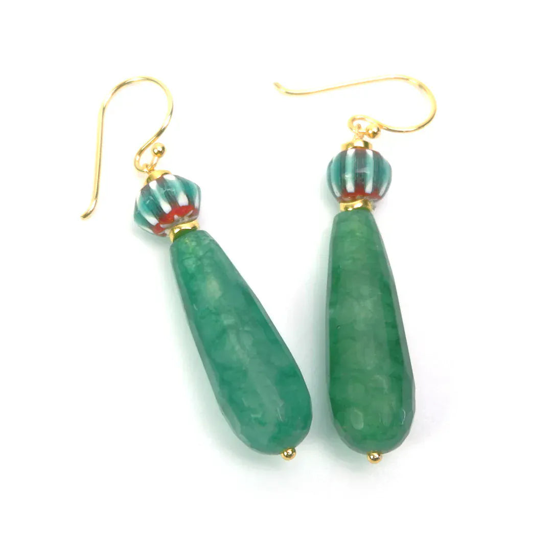 Annabella Moore Earrings Handcrafted Gemstone Earrings - Jade and Chevron Beads