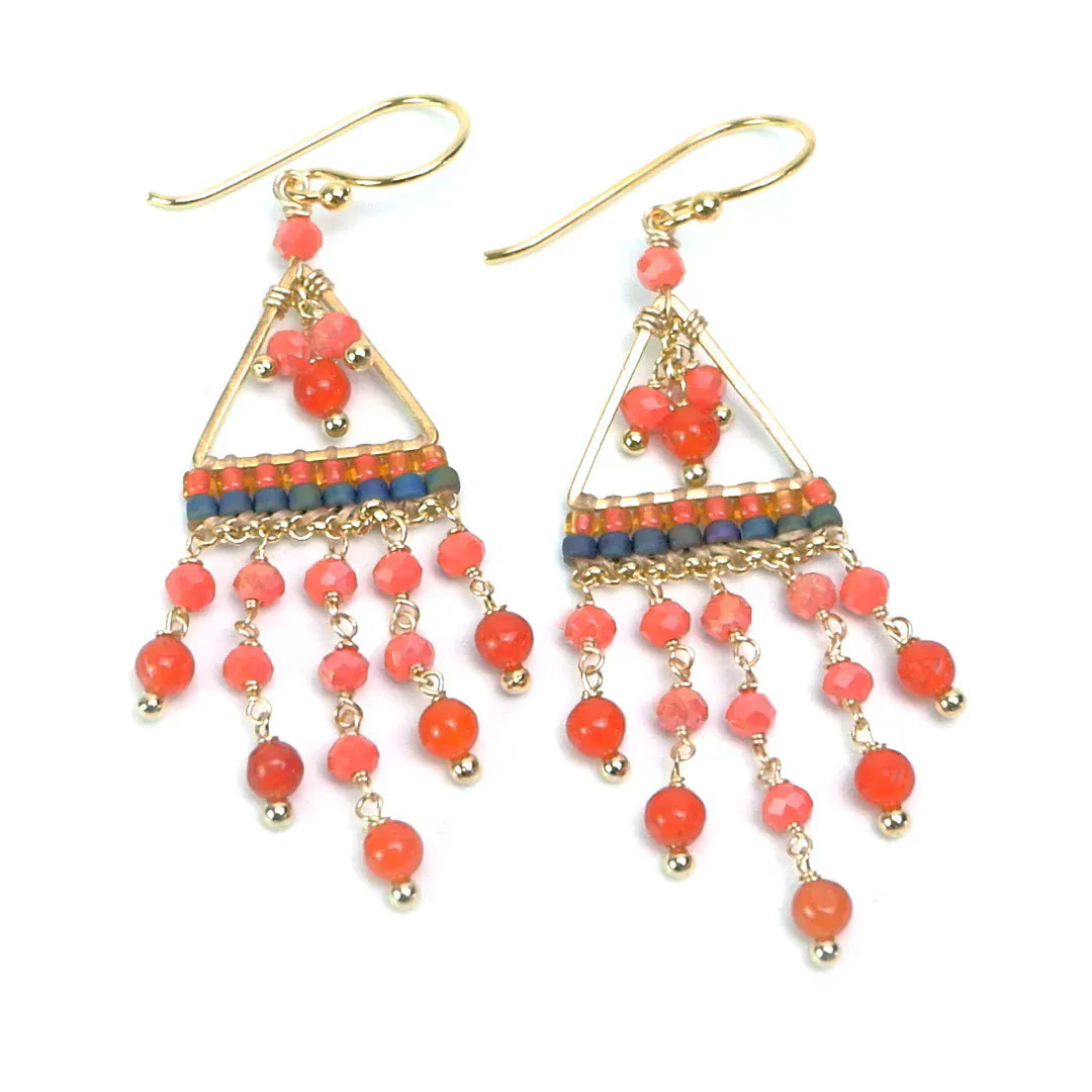 Annabella Moore Earrings Handcrafted Gemstone Earrings -  Jade Gemstones and Orange Crystals