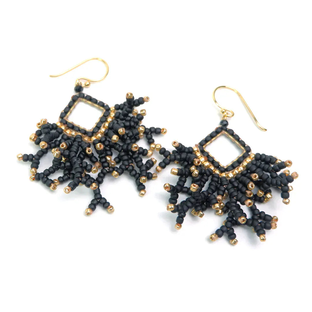 Annabella Moore Earrings Handcrafted Gemstone Earrings - Japanese Beads and Black Crystals