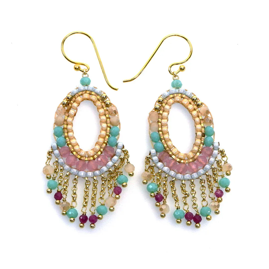 Annabella Moore Earrings Handcrafted Gemstone Earrings - Ruby Gemstones with Turquoise Crystals