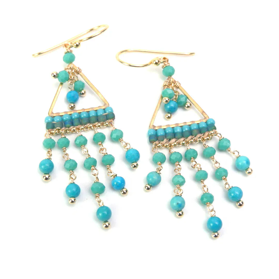 Annabella Moore Earrings Handcrafted Gemstone Earrings -  Turquoise Gemstones and Aqua Crystals
