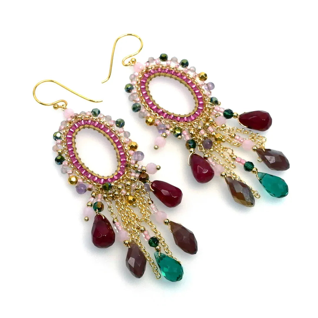 Annabella Moore Jewellery Multi Coloured Gemstone and Crystal Drop Earrings 18K Gold-Plated Earrings
