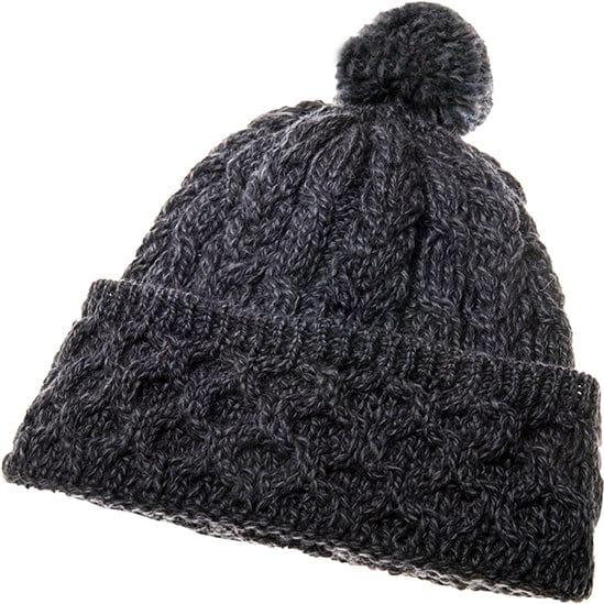 Aran Woollen Mills Hats & Gloves DERBY / ONE SIZE Honeycomb Cable Merino Cable Pom Hat