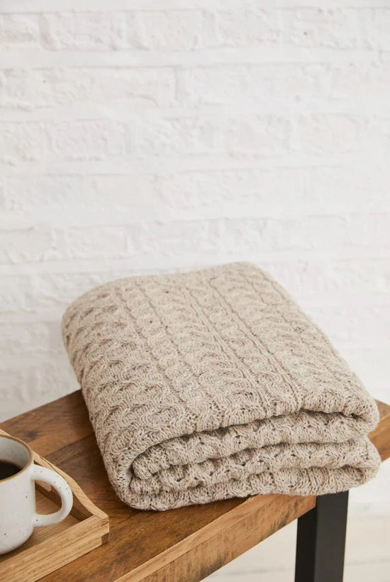 Aran Woollen Mills Home Cables Blanket Oatmeal