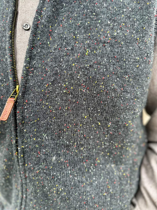 Aran Woollen Mills Mens Knitwear Zipped Nepped Gilet in Graphite