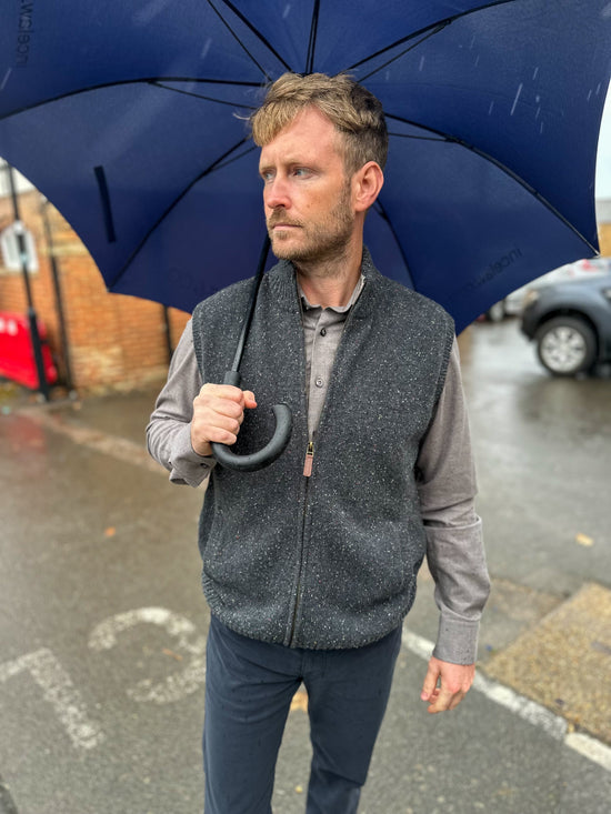 Aran Woollen Mills Mens Knitwear Zipped Nepped Gilet in Graphite