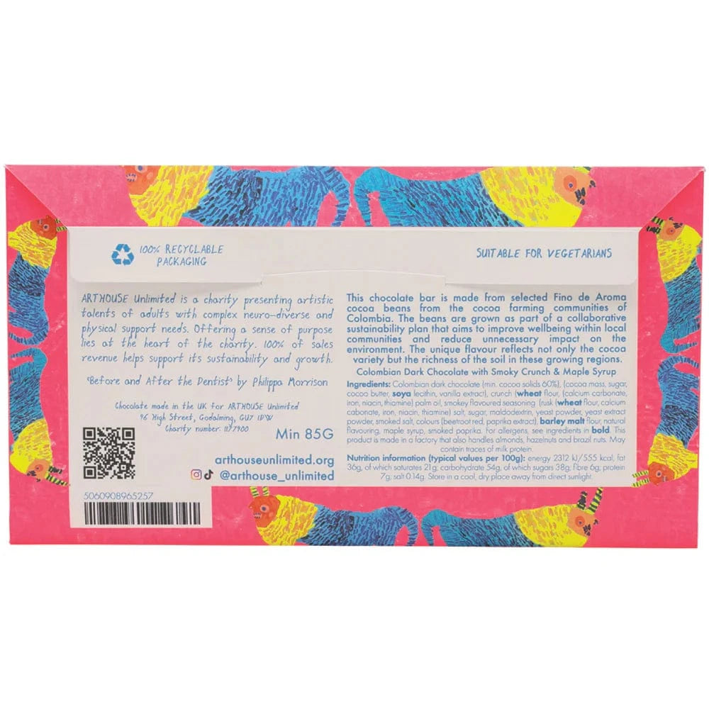 ARTHOUSE UNLIMITED Chocolate Before & After the Dentist, Dark Chocolate Bar with Smoky Crunch & Maple Syrup