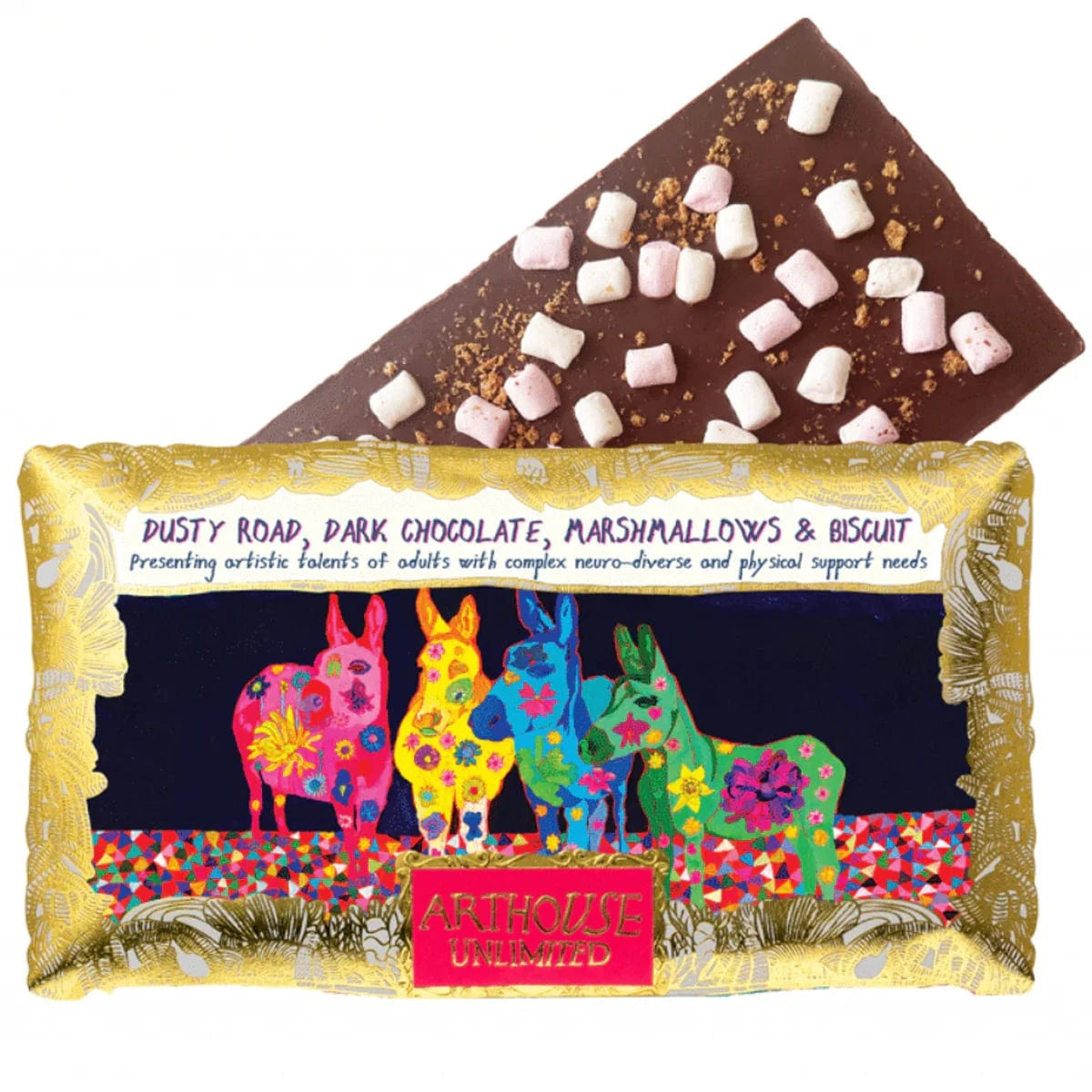 ARTHOUSE UNLIMITED Chocolate Dusty Road, Silky Dark, Marshmallows & Biscuit Chocolate Bar