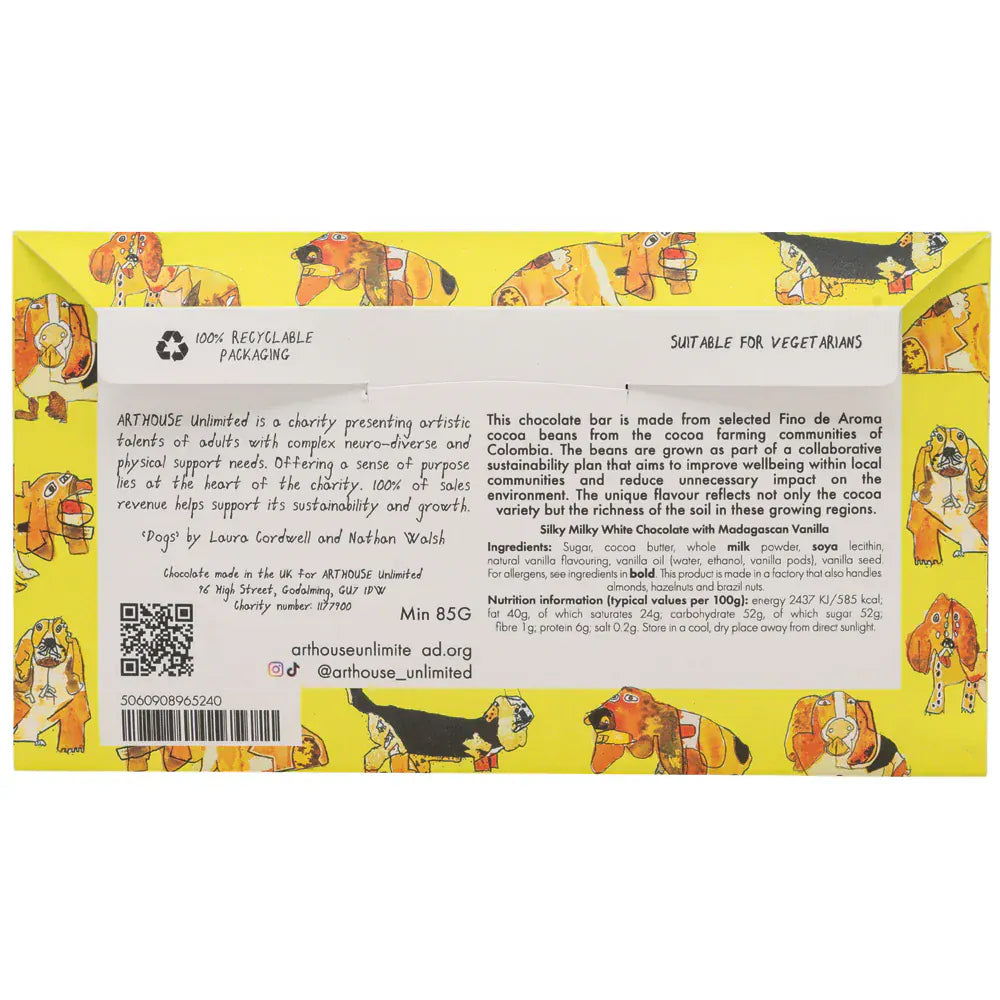 ARTHOUSE UNLIMITED Chocolate Happy Hounds, Silky Milky White Bar Chocolate with Madagascan Vanilla