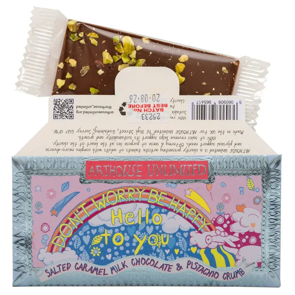 ARTHOUSE UNLIMITED Chocolate Joy Sized: Be Happy, Salted Caramel Milk Chocolate & Pistachio Crumb