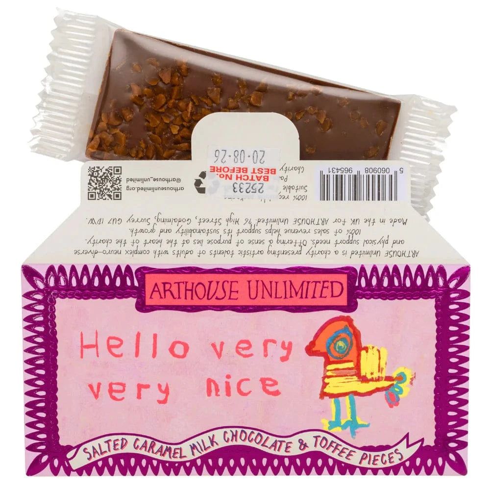 ARTHOUSE UNLIMITED Chocolate Joy Sized: Hello, Very Very Nice, Salted Caramel Milk Chocolate & Toffee Pieces