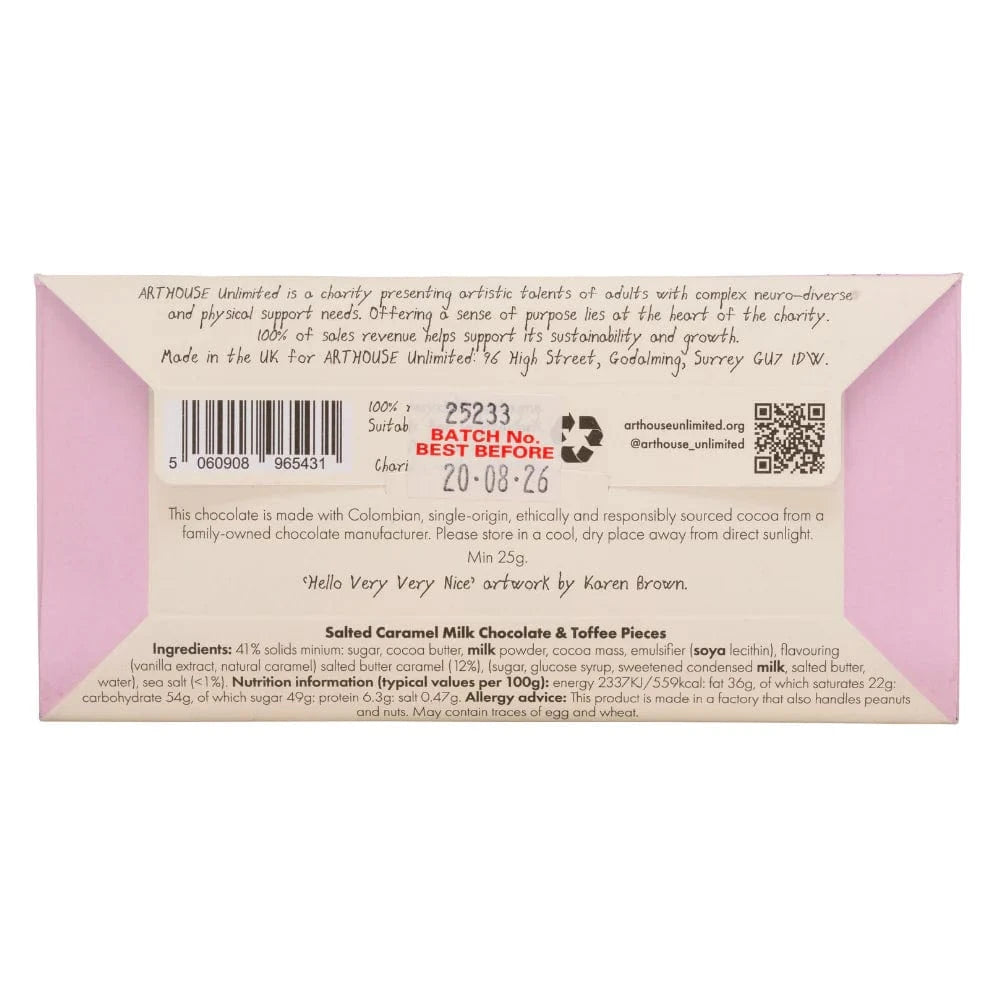 ARTHOUSE UNLIMITED Chocolate Joy Sized: Hello, Very Very Nice, Salted Caramel Milk Chocolate & Toffee Pieces