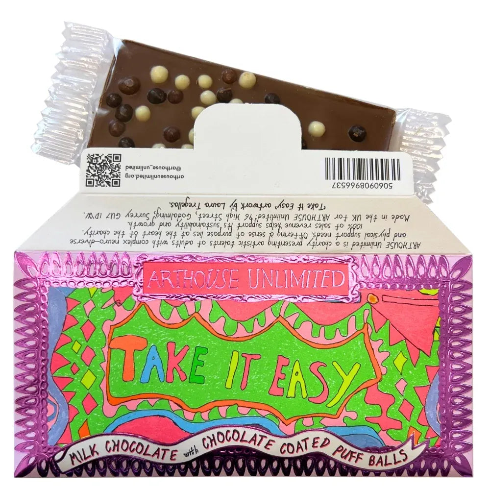 ARTHOUSE UNLIMITED Chocolate Joy Sized: Take It Easy, Milk Chocolate with Chocolate Coated Puff Balls