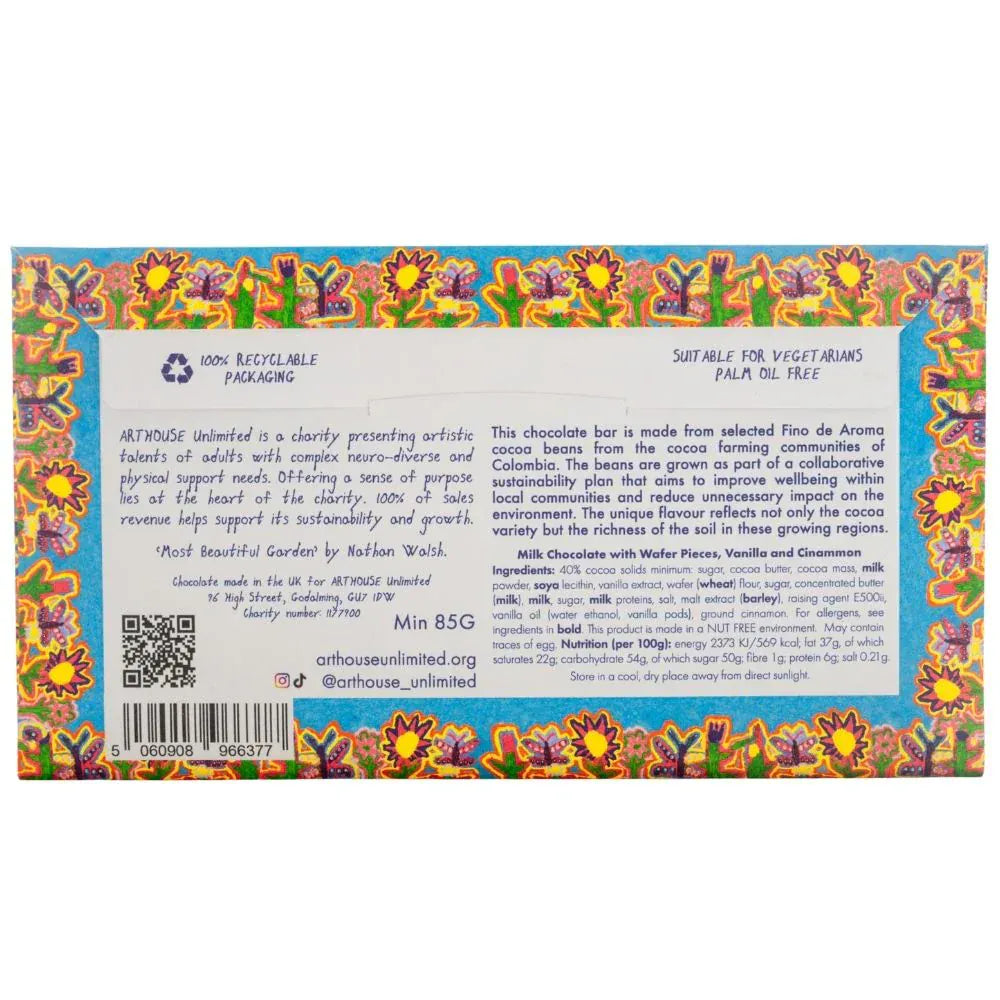 ARTHOUSE UNLIMITED Chocolate Most Beautiful Garden, Milk Chocolate Bar with Wafer Pieces, Vanilla & Cinnamon