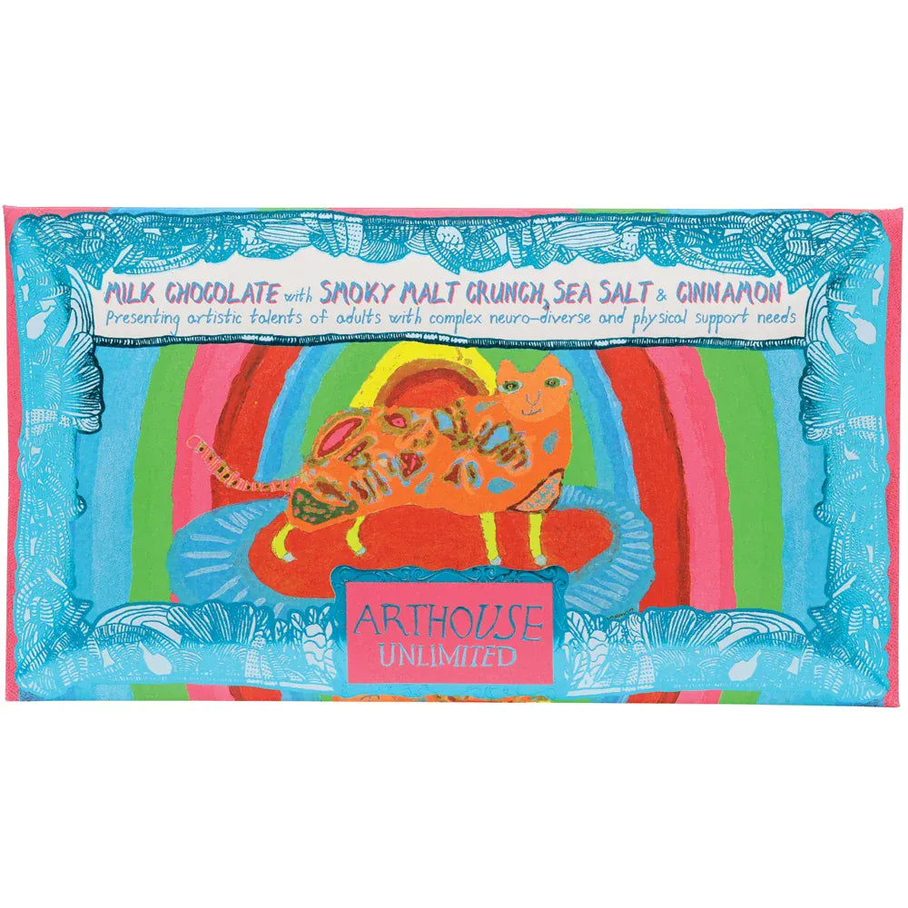 ARTHOUSE UNLIMITED Chocolate Rainbow Cat, Milk Chocolate Bar with Smoky Malt Crunch, Sea Salt & Cinnamon