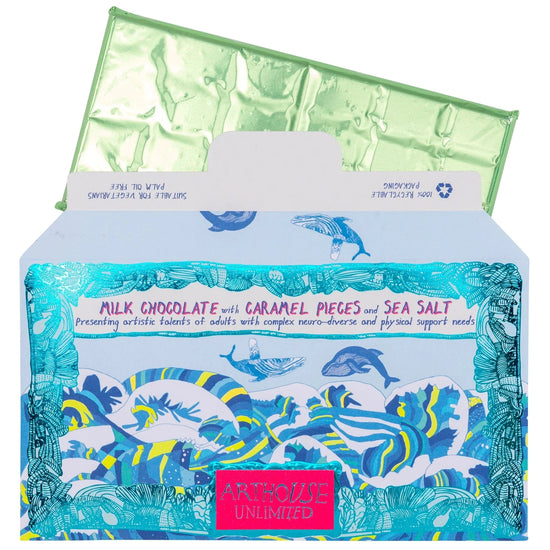 ARTHOUSE UNLIMITED Chocolate Swim with Whales, Milk Chocolate Bar with Caramel & Sea Salt