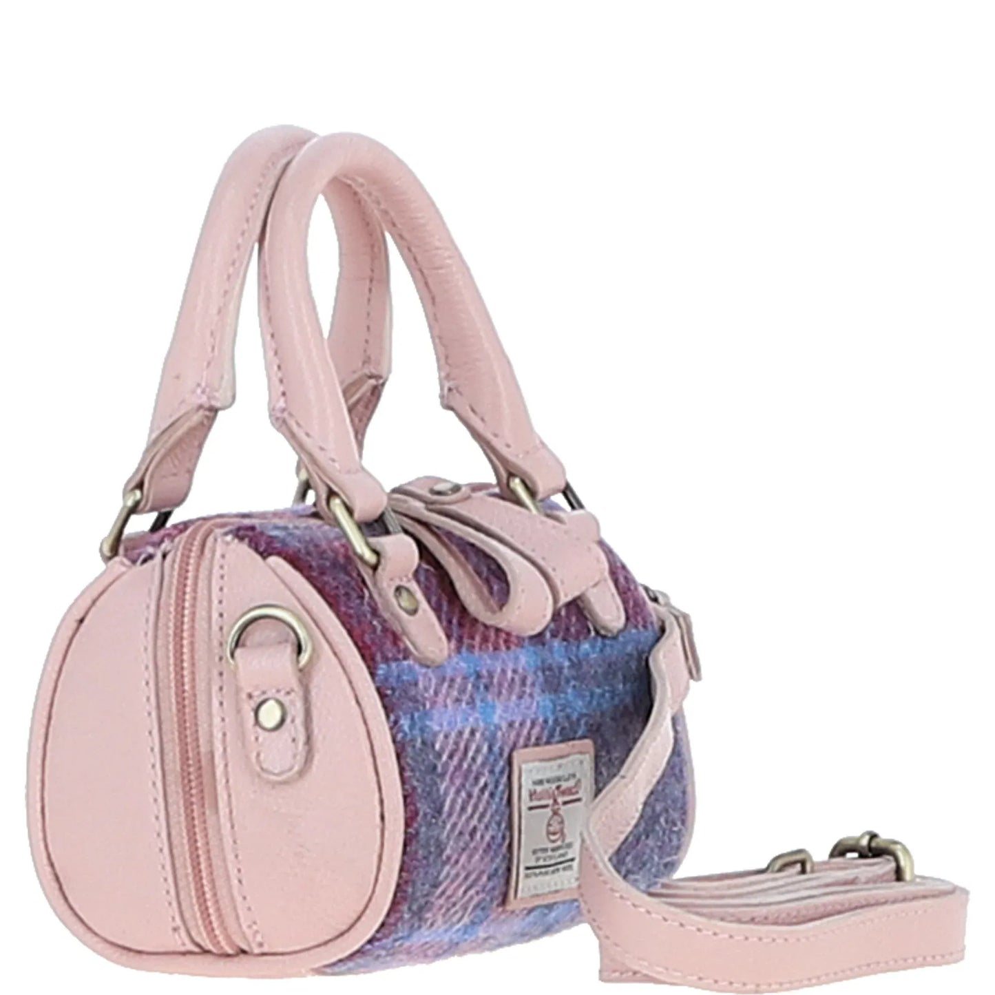 Ashwood Leather Bags Ashwood Leather & Harris Tweed® Cloth X-Small Barrel Bag Baby-Pink/Pink