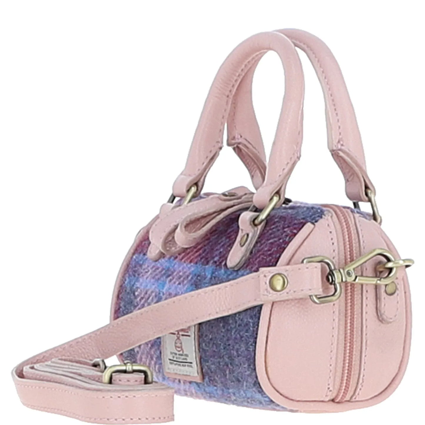 Ashwood Leather Bags Ashwood Leather & Harris Tweed® Cloth X-Small Barrel Bag Baby-Pink/Pink