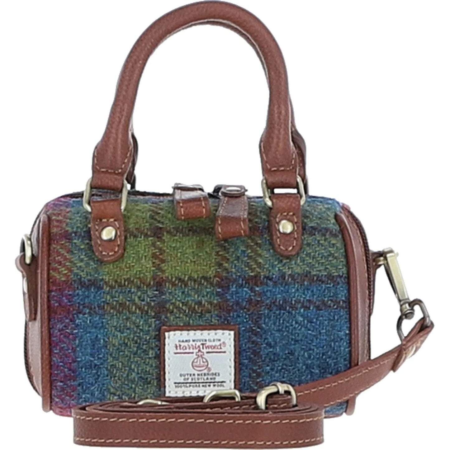 Ashwood Leather Bags Ashwood Leather & Harris Tweed® Cloth X-Small Barrel Bag Tan/Purple