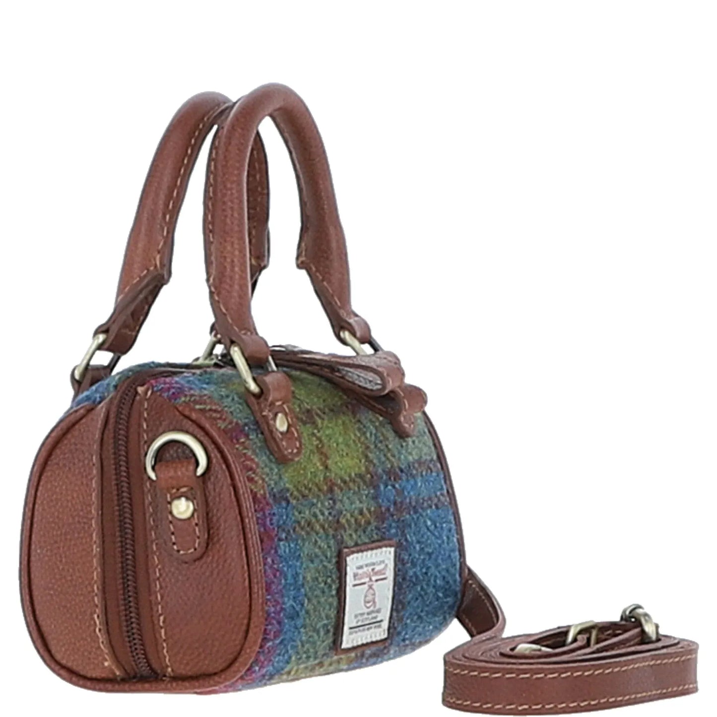 Ashwood Leather Bags Ashwood Leather & Harris Tweed® Cloth X-Small Barrel Bag Tan/Purple