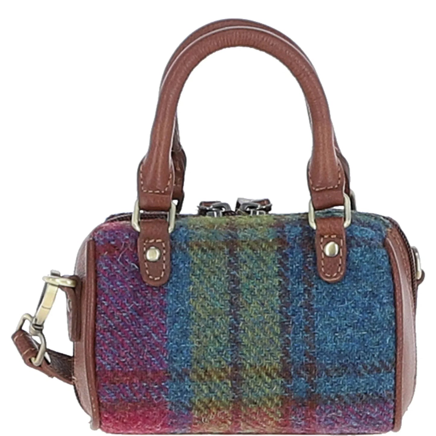 Ashwood Leather Bags Ashwood Leather & Harris Tweed® Cloth X-Small Barrel Bag Tan/Purple