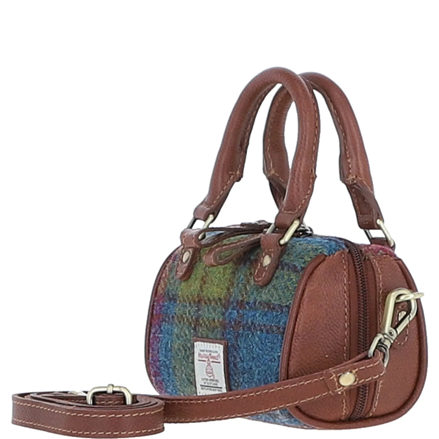 Ashwood Leather Bags Ashwood Leather & Harris Tweed® Cloth X-Small Barrel Bag Tan/Purple